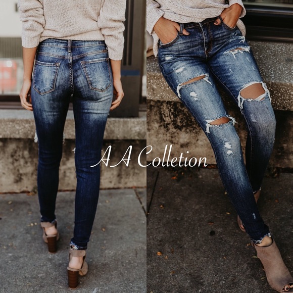 Distressed Jeans Denim Skinny Ripped Skinnies - Picture 3 of 4